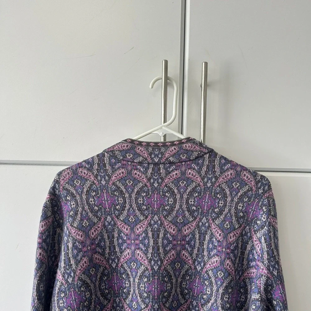 Pendleton Plus 2X Merino Wool Full Zip Cardigan Sweater Paisley Purple Blue